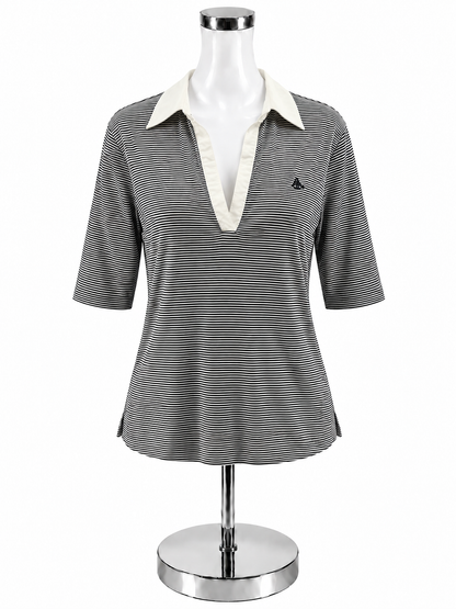 Brooks Brothers Navy &amp; White Stripe V-Neck Polo Top | Size XL - ONLINE ONLY