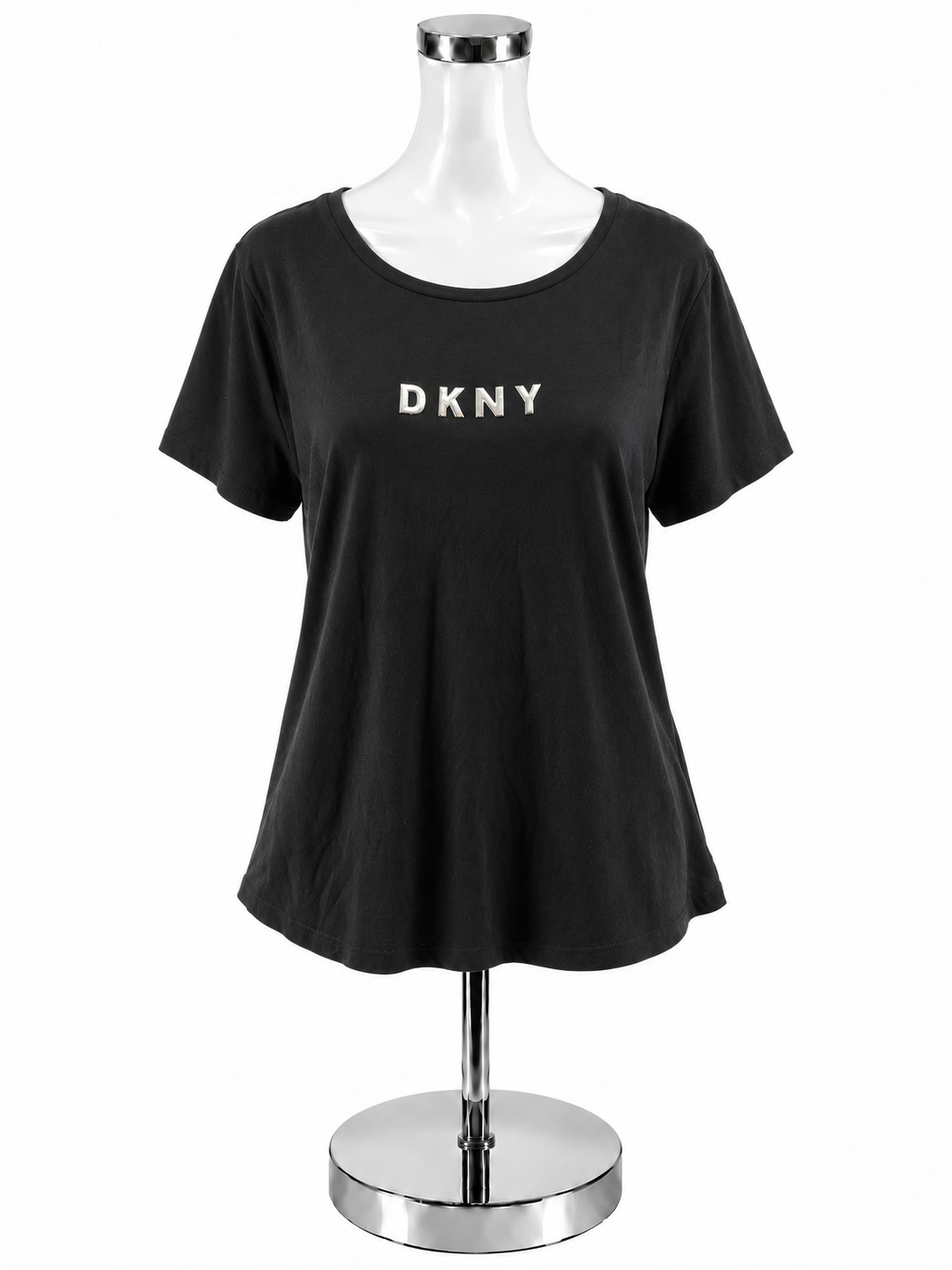 DKNY Metallic Logo T-Shirt Black Cotton Modal Blend Tee Size XL NWT - ONLINE ONLY