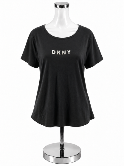 DKNY Metallic Logo T-Shirt Black Cotton Modal Blend Tee Size XL NWT - ONLINE ONLY