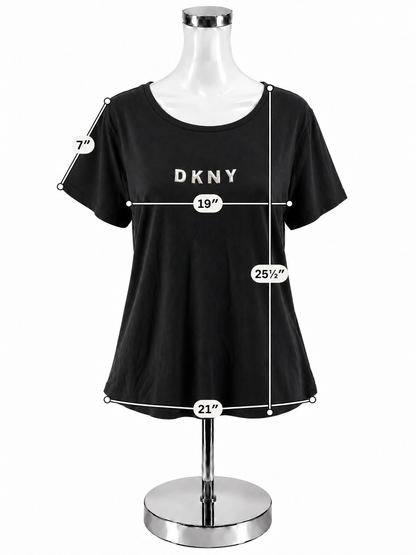 DKNY Metallic Logo T-Shirt Black Cotton Modal Blend Tee Size XL NWT - ONLINE ONLY