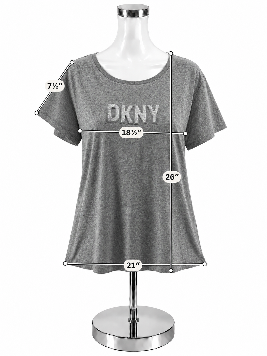 DKNY Glitter Logo Dolman Sleeve Tee Shirt Heather Gray XL New With Tags - ONLINE ONLY