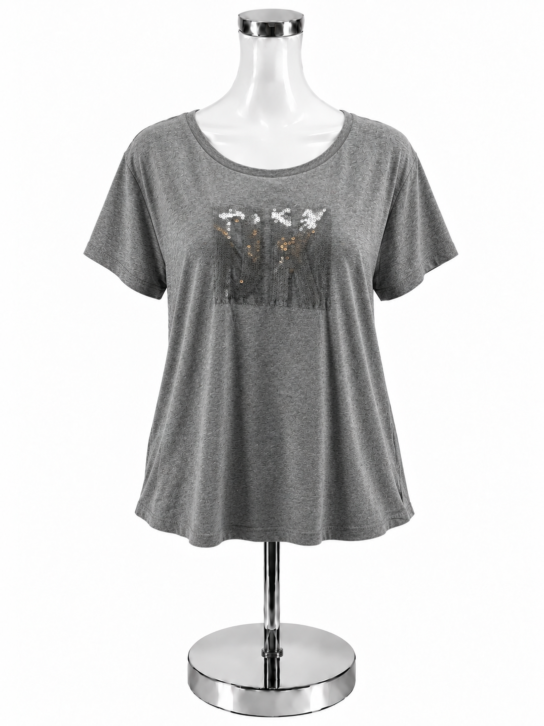 DKNY Gray Sequin Logo Tee Shirt Top XL New With Tags - ONLINE ONLY