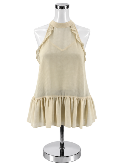 Julie Brown Cream Ruffle Trim Peplum Halter Top Blouse Size 4 NWT - ONLINE ONLY