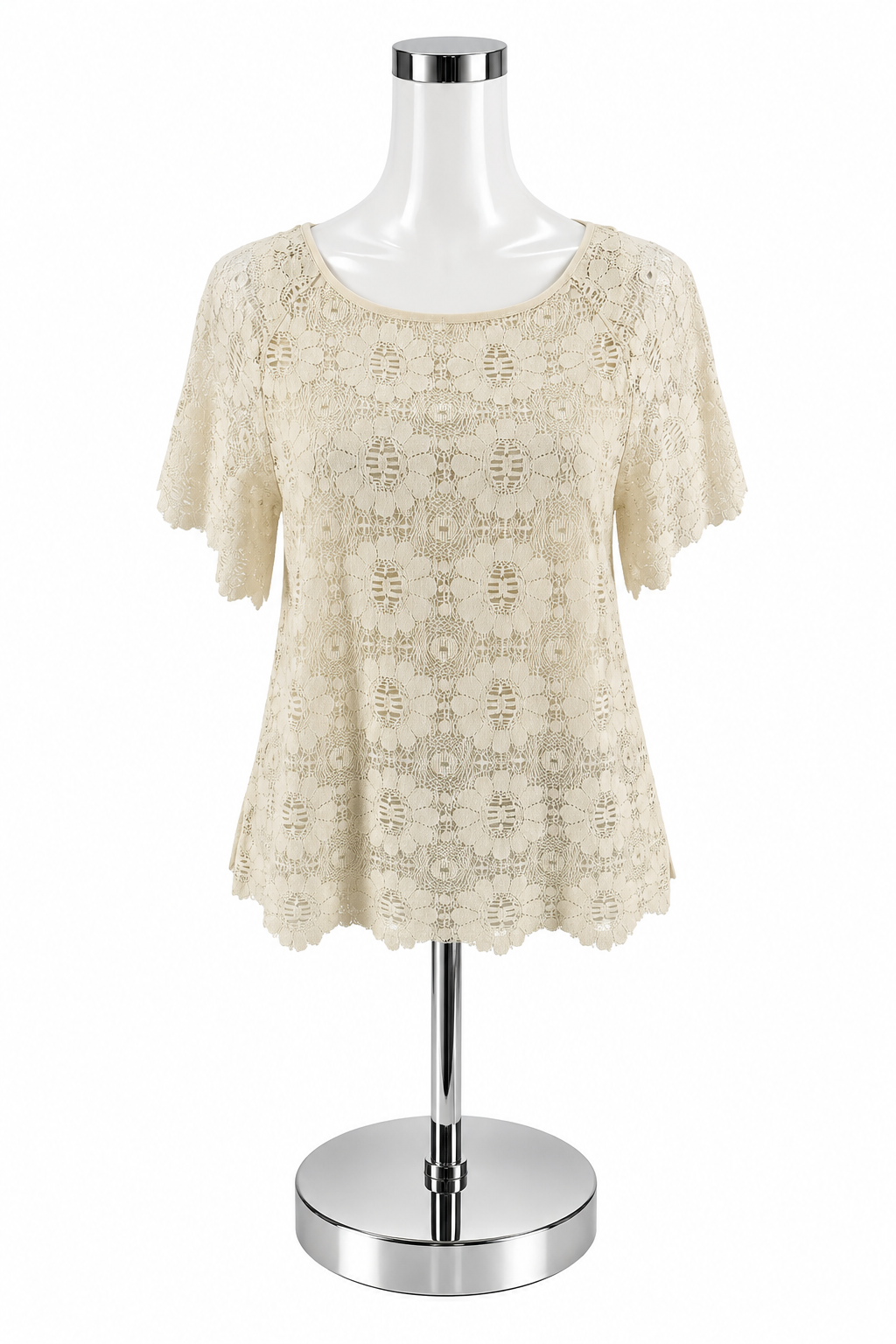 Lilla P Cream Floral Crochet Lace Flutter Sleeve Blouse NWT Size XS - ONLINE ONLY