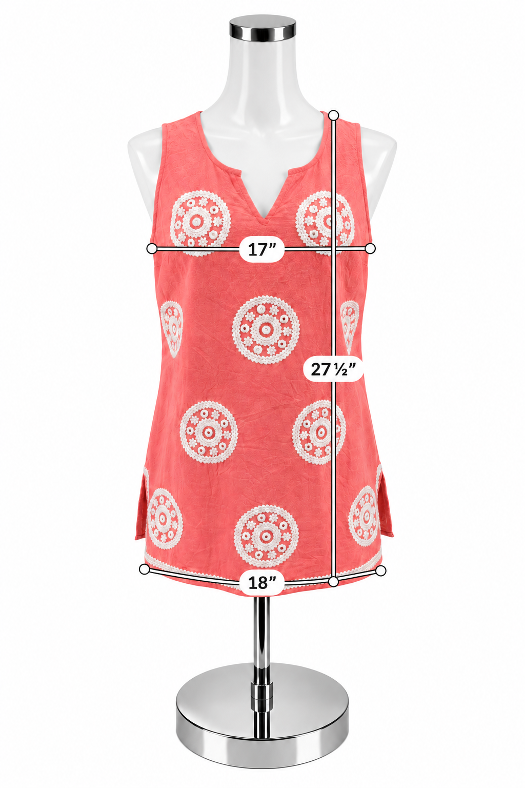Mud Pie Boho Crochet Circle Tunic Top Coral White Cotton Size S NWT - ONLINE ONLY