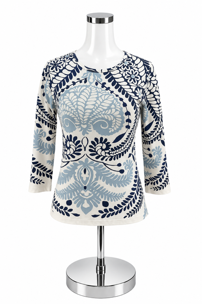 J. McLaughlin Catalina Cloth Blue &amp; White Botanical Print Top Size XS - ONLINE ONLY