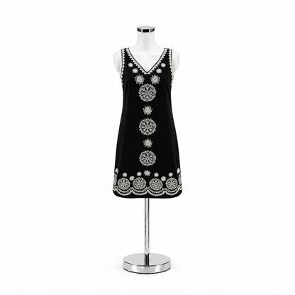 THML Black/Cream Embroidered Pre-Owned Ladies Dress - Size Small - ONLINE ONLY
