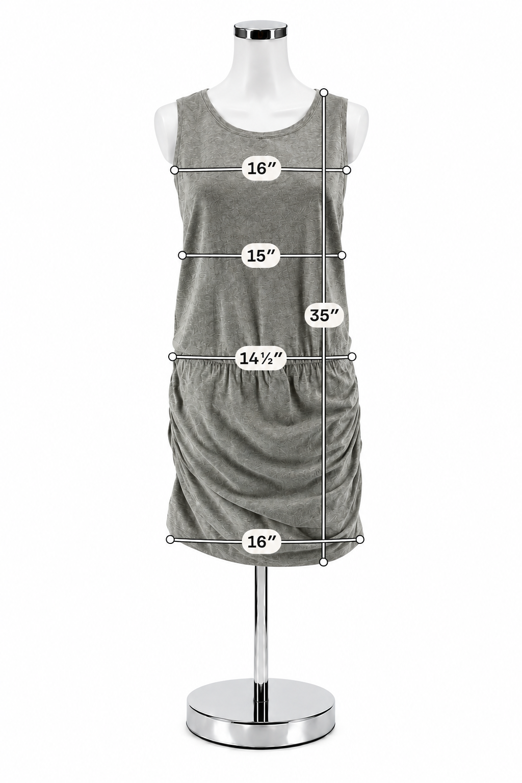 cabi Ruched Tank Dress Heather Gray Sleeveless Cotton Blend | Size Medium - ONLINE ONLY