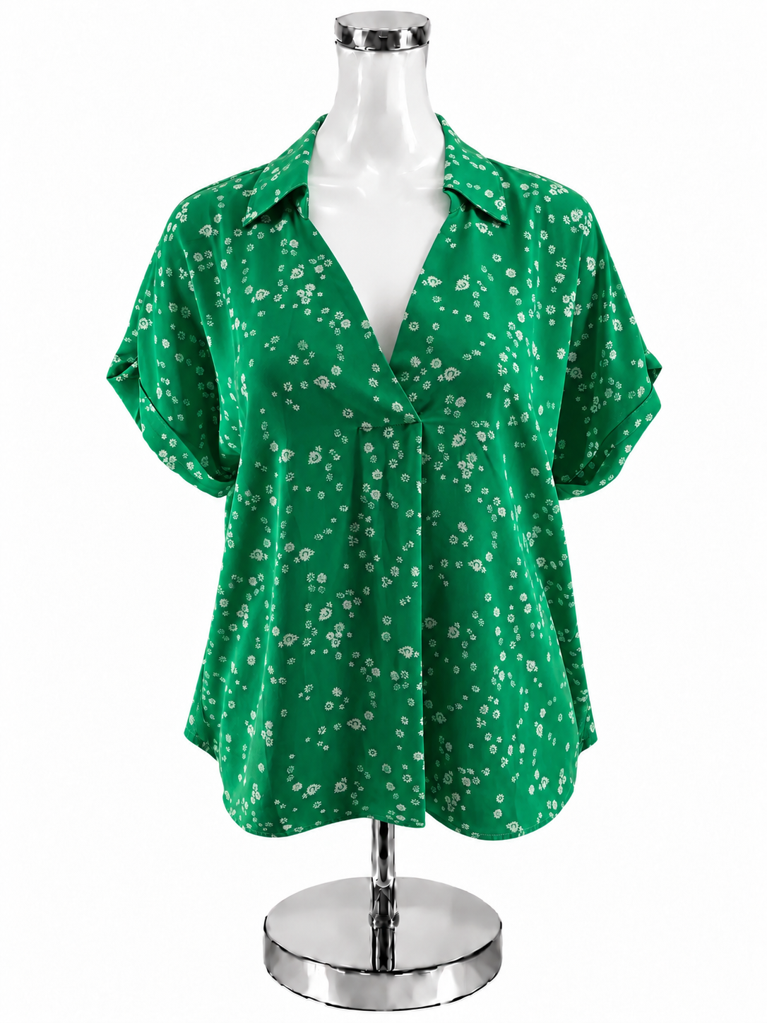 cabi Poppy Top Green White Floral Short Sleeve Blouse Size S Style 6082 - ONLINE ONLY
