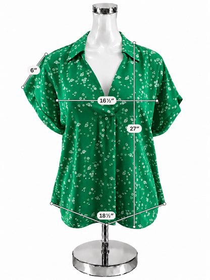cabi Poppy Top Green White Floral Short Sleeve Blouse Size S Style 6082 - ONLINE ONLY