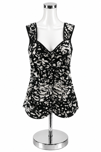 Etcetera Abstract Print Ruched Sleeveless Top | Size XL