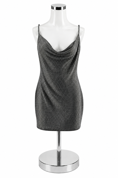 Fashion Nova 3X Rhinestone Cowl Neck Cami Top Metallic Gray Black NWT