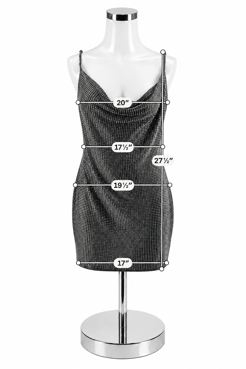 Fashion Nova 3X Rhinestone Cowl Neck Cami Top Metallic Gray Black NWT