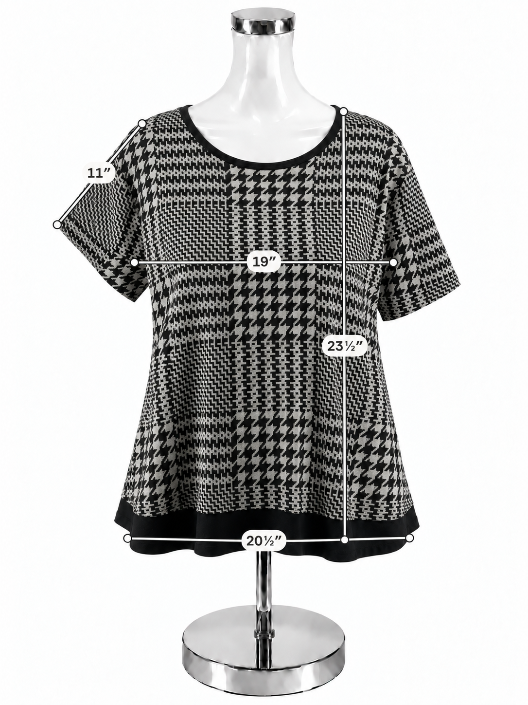 Liz Claiborne Houndstooth Jacquard Knit Tunic Top XL Black Gray Short Sleeve - ONLINE ONLY