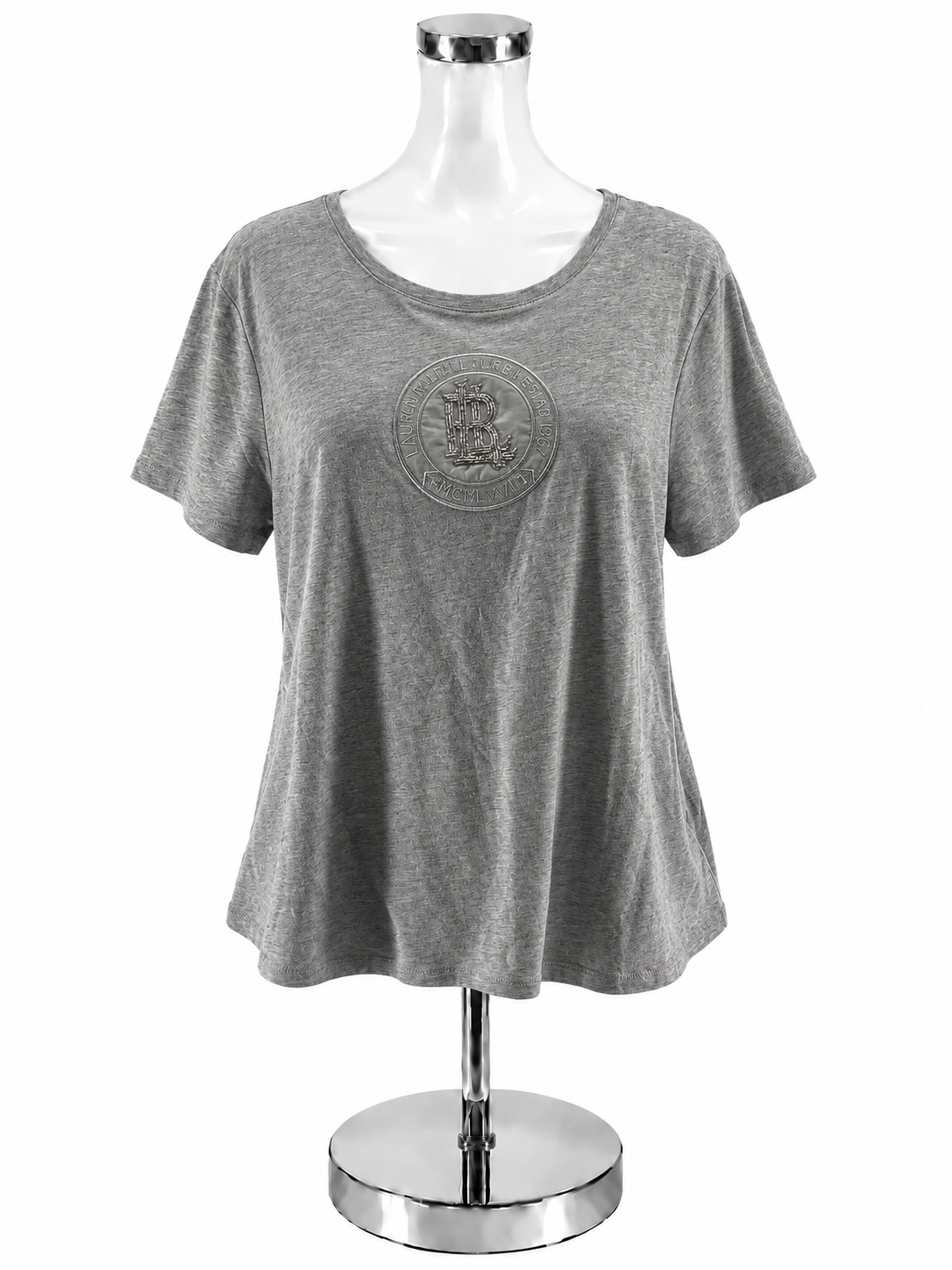 Lauren Ralph Lauren Gray Beaded Neck T-Shirt Top Size XL NWT - ONLINE ONLY