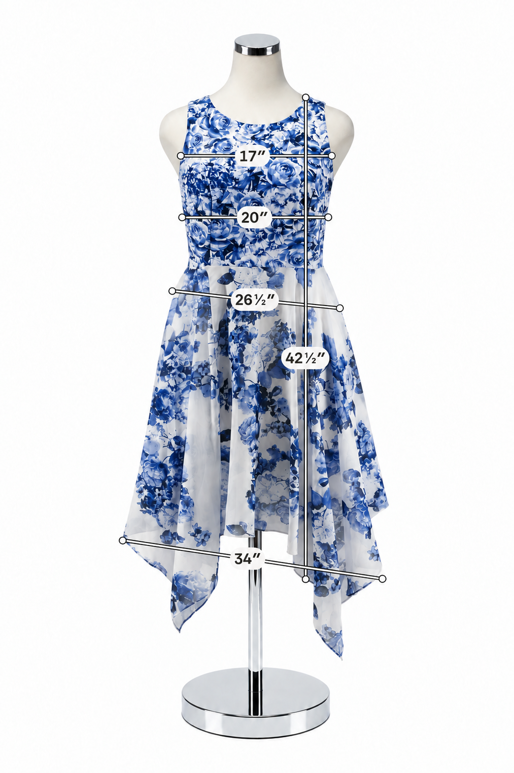 Signature by White Bee Blue &amp; White Floral Handkerchief Hem Dress Size 18W - ONLINE ONLY