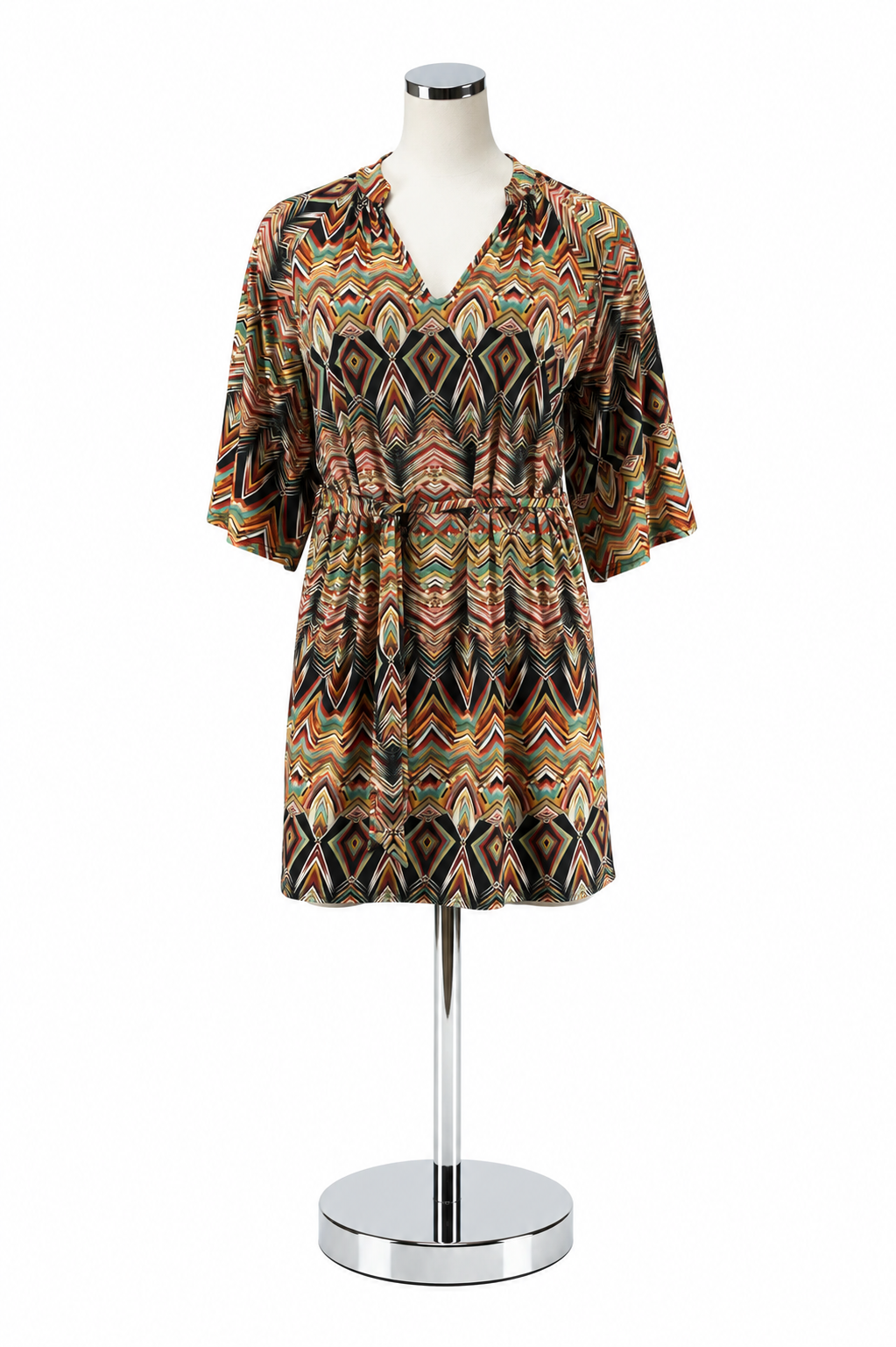 Viereck Plus Size 1X Geometric Print Kimono Sleeve Tunic Dress - ONLINE ONLY