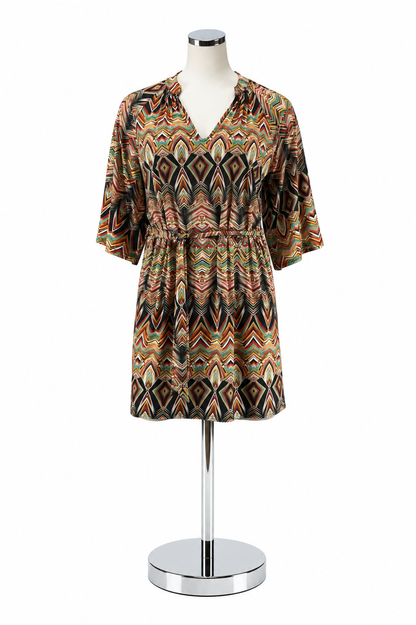 Viereck Plus Size 1X Geometric Print Kimono Sleeve Tunic Dress - ONLINE ONLY