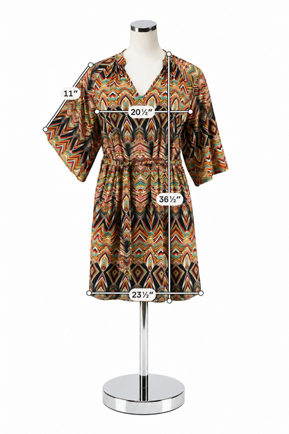 Viereck Plus Size 1X Geometric Print Kimono Sleeve Tunic Dress - ONLINE ONLY