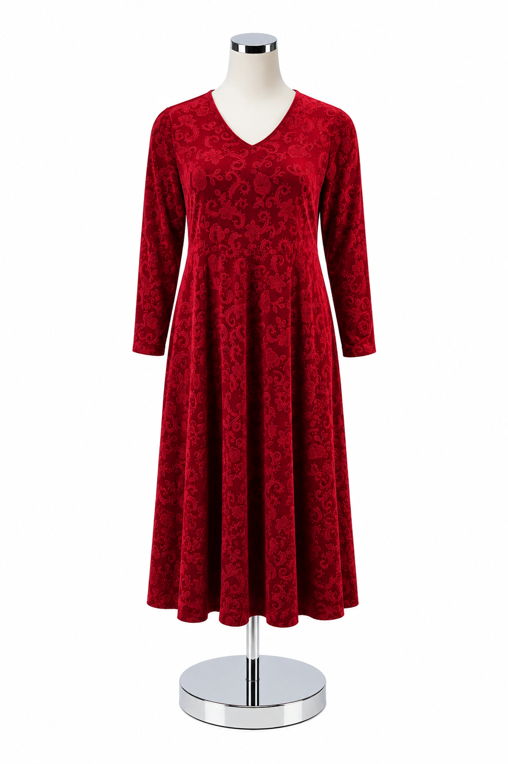Maple Maple Red Velvet Burnout Maxi Dress Plus Size 1X | Vintage Floral Paisley Holiday Gown- ONLINE ONLY