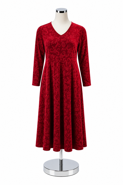 Maple Maple Red Velvet Burnout Maxi Dress Plus Size 1X | Vintage Floral Paisley Holiday Gown- ONLINE ONLY