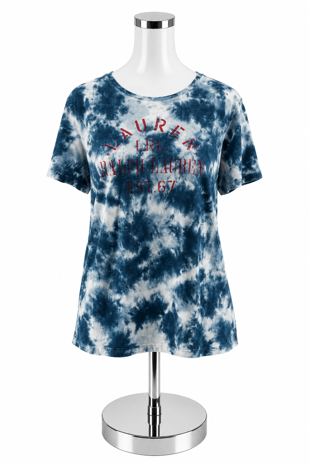 Lauren Ralph Lauren Tie-Dye Graphic Logo T-Shirt Size XL Blue White