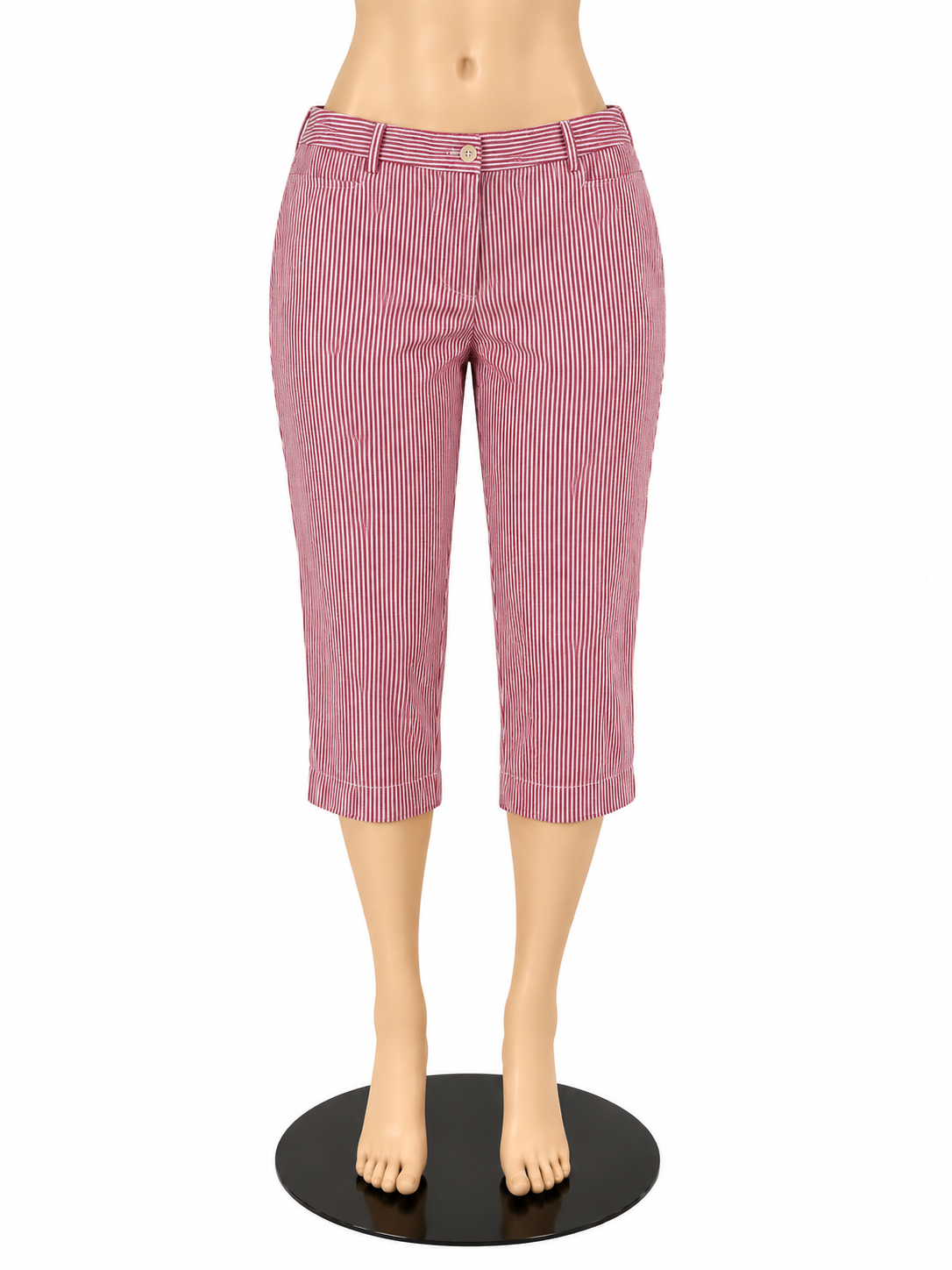 Talbots Pink &amp;amp; White Seersucker Stripe Side-Tab Crop Pants Size 16