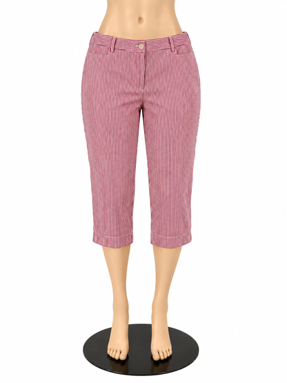 Talbots Pink &amp;amp; White Seersucker Stripe Side-Tab Crop Pants Size 16