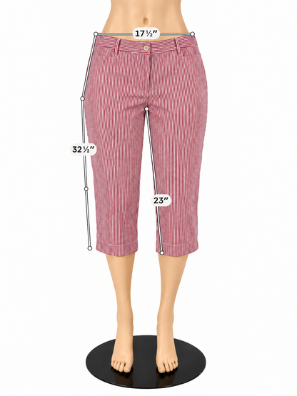Talbots Pink &amp;amp; White Seersucker Stripe Side-Tab Crop Pants Size 16