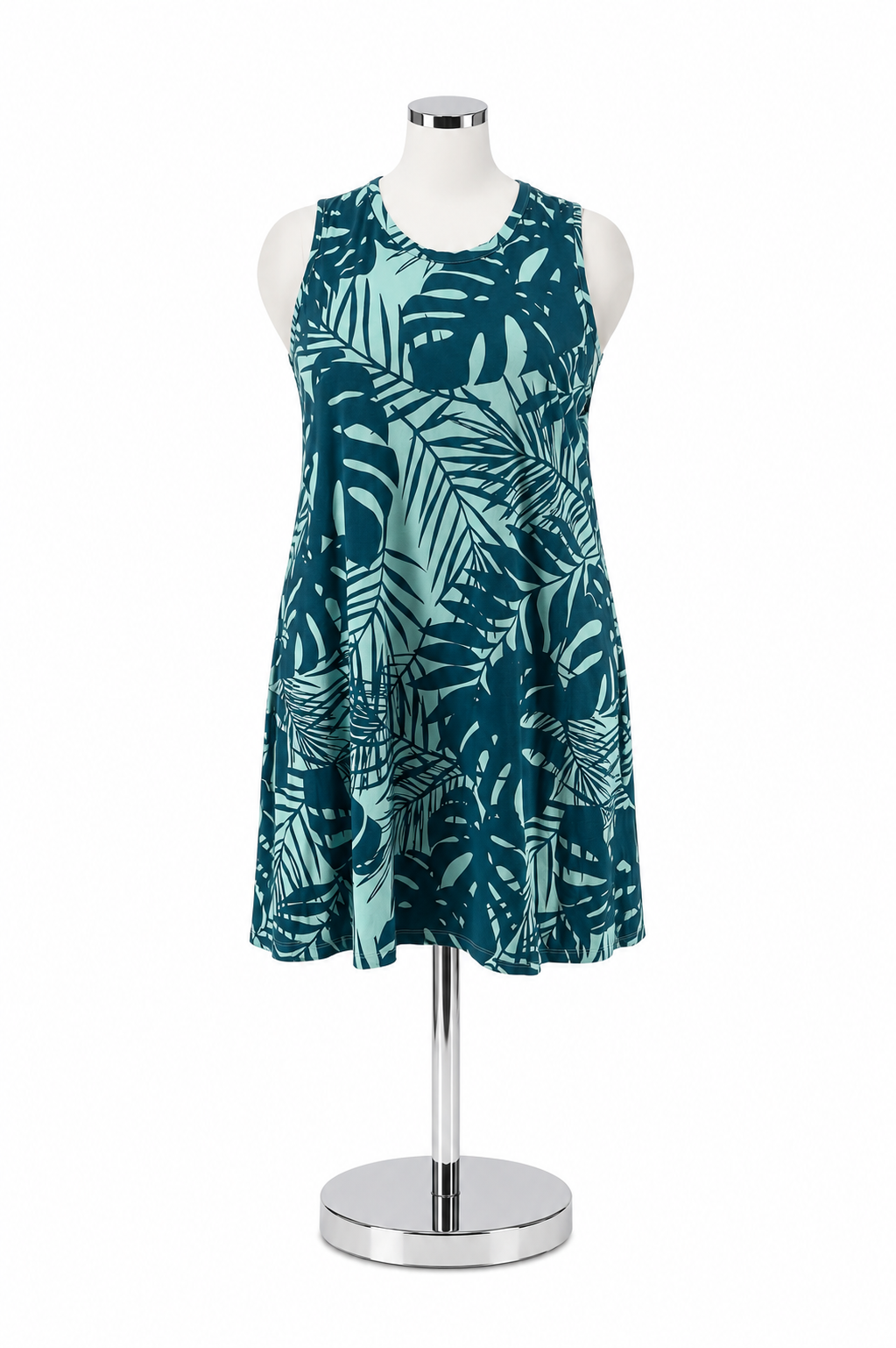 Natural Reflections Tropical Leaf Print Tunic Dress Teal Cotton Blend XXL