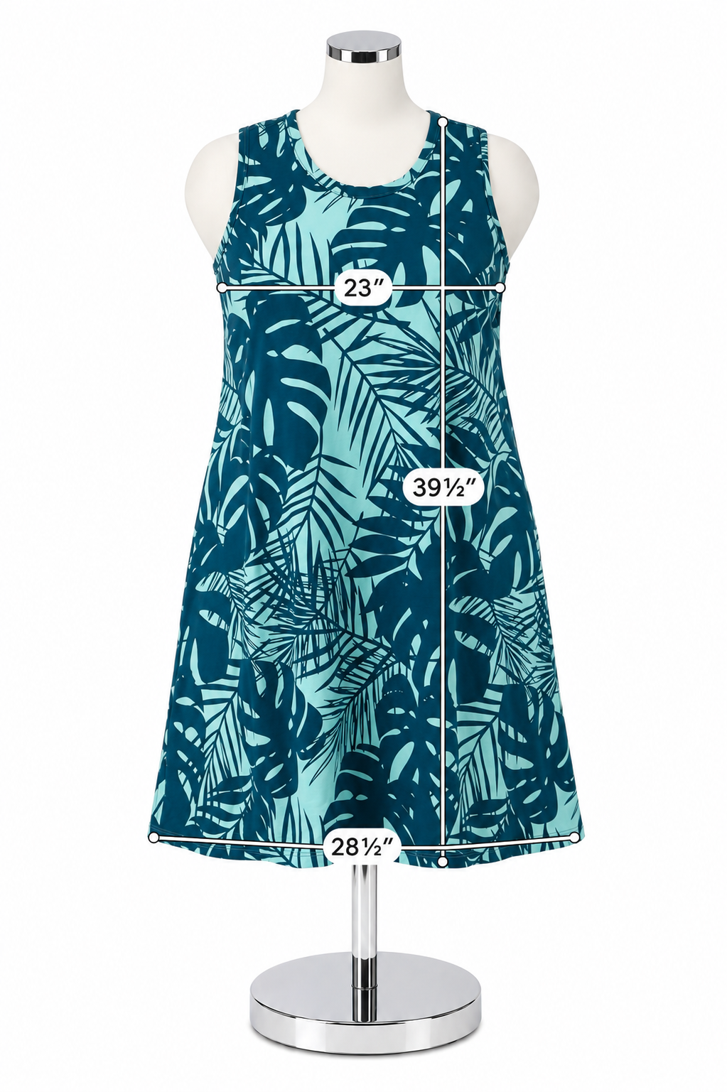 Natural Reflections Tropical Leaf Print Tunic Dress Teal Cotton Blend XXL - ONLINE ONLY