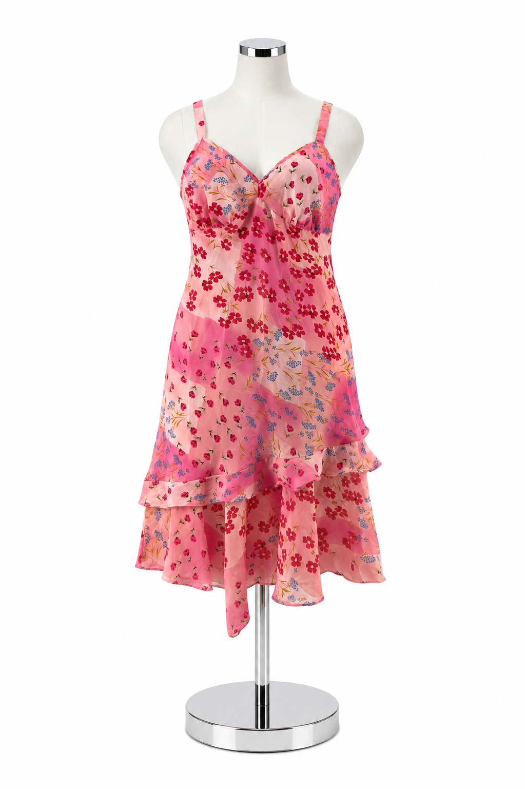 Mille Gabrielle Plus Size 22W Pink Floral Tiered Ruffle Midi Dress NWT