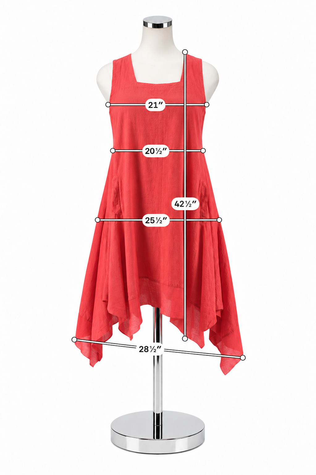 Cynthia Rowley Coral Linen Blend Handkerchief Hem Midi Dress Size 12 - ONLINE ONLY