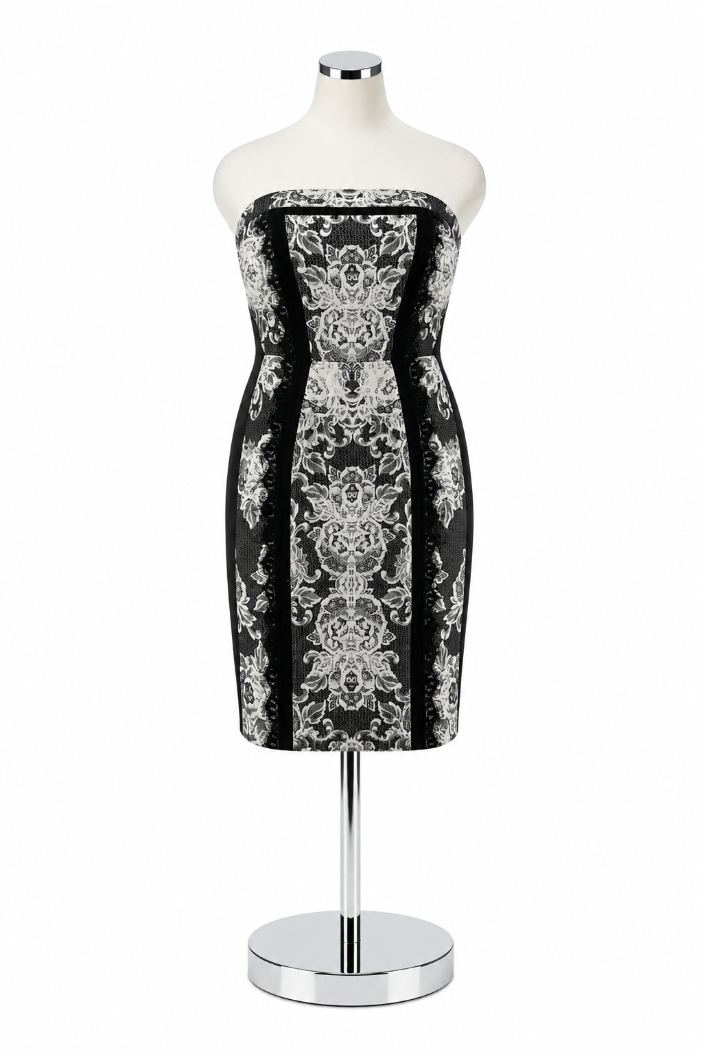 City Chic Baroque Lace Trim Strapless Sheath Dress Black White Size 16W - ONLINE ONLY