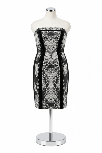 City Chic Baroque Lace Trim Strapless Sheath Dress Black White Size 16W - ONLINE ONLY