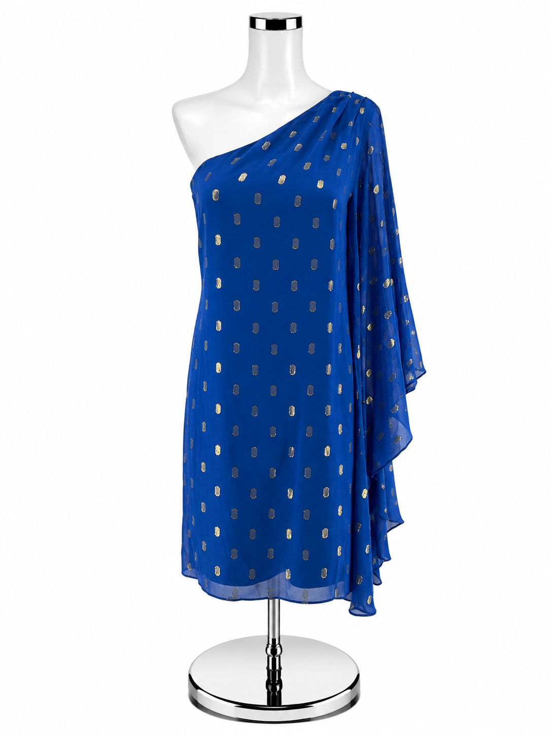 Lilly Pulitzer Marci One Shoulder Silk Dress Royal Blue Gold Metallic Size 2 - ONLINE ONLY