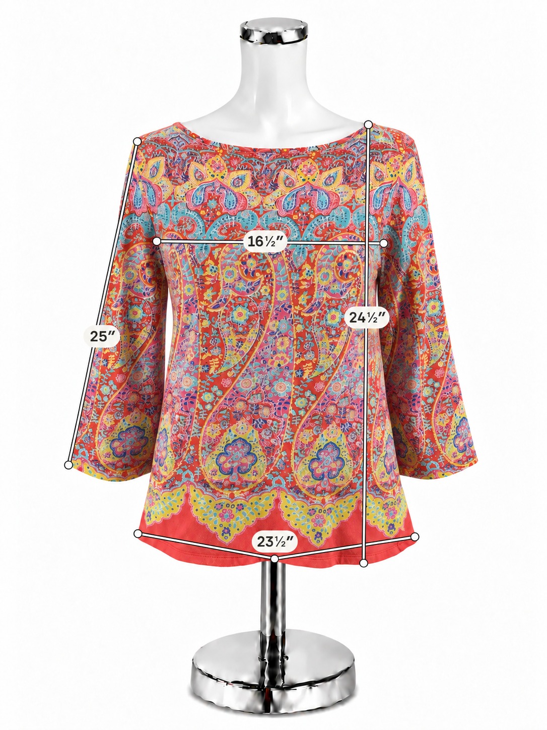 Talbots The Talbots Tee Paisley Boatneck Top Orange Blue Yellow Size Medium - ONLINE ONLY
