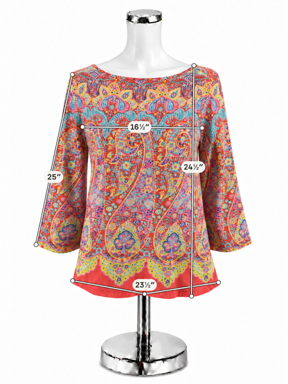 Talbots The Talbots Tee Paisley Boatneck Top Orange Blue Yellow Size Medium - ONLINE ONLY