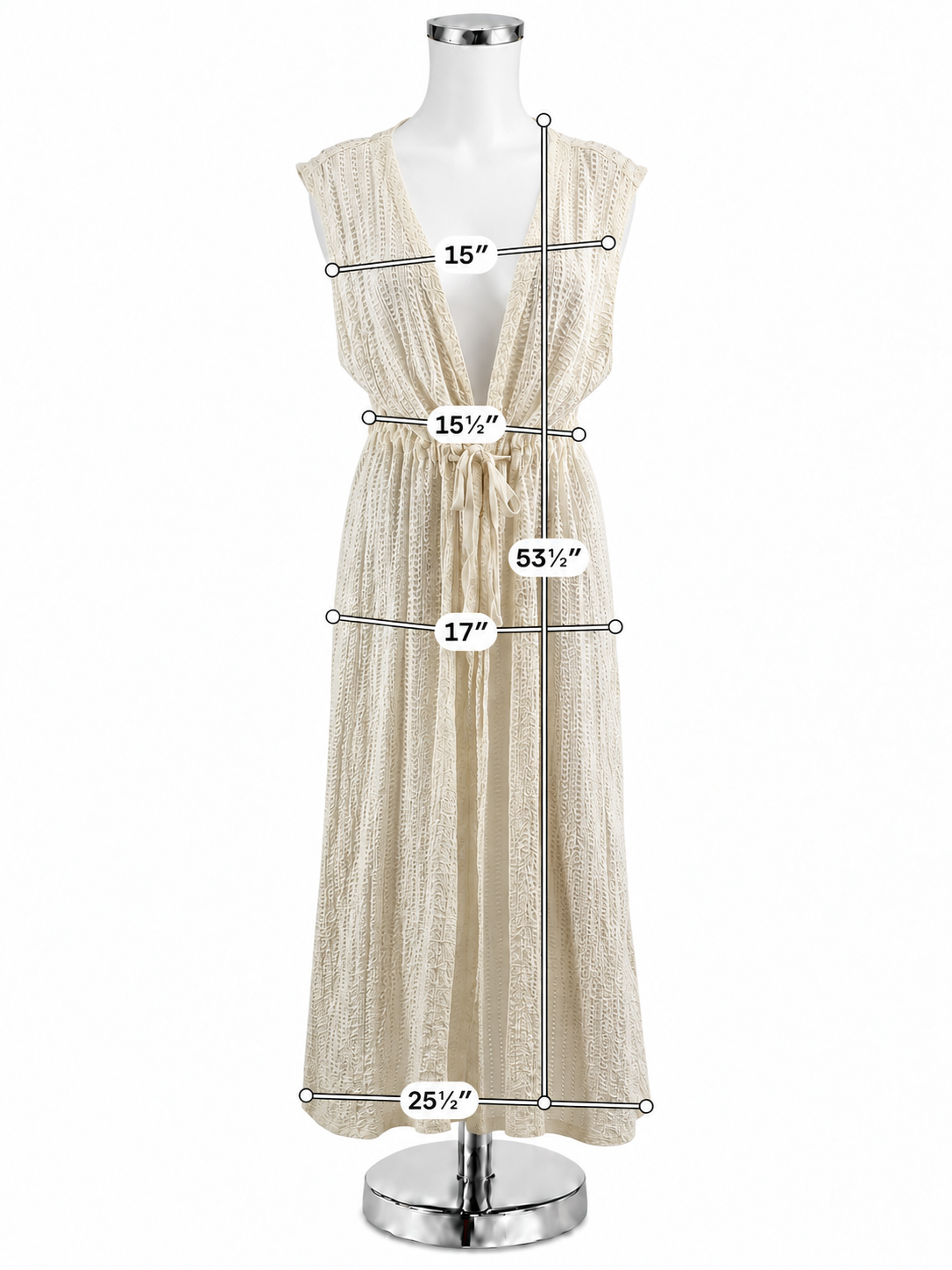 LuLu Boho Creamy Ivory Open-Knit Maxi Duster Vest Size Medium - ONLINE ONLY