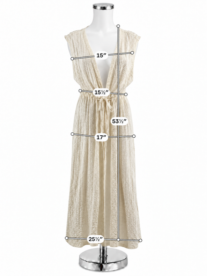 LuLu Boho Creamy Ivory Open-Knit Maxi Duster Vest Size Medium - ONLINE ONLY