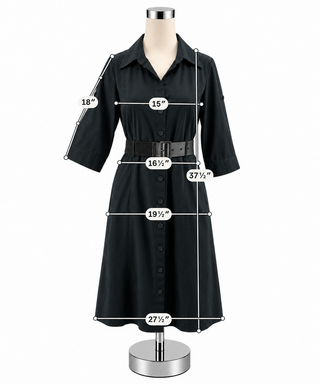 Ann Taylor Black Cotton Belted Shirt Dress Size 8 - ONLINE ONLY