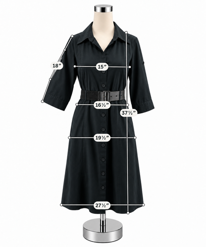 Ann Taylor Black Cotton Belted Shirt Dress Size 8 - ONLINE ONLY