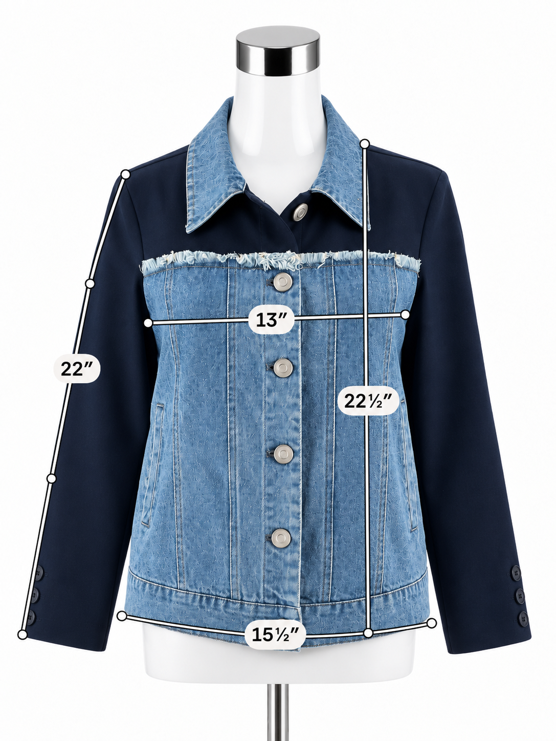 Sundays Mixed Media Denim Blazer Jacket Navy Blue Size XS - ONLINE ONLY