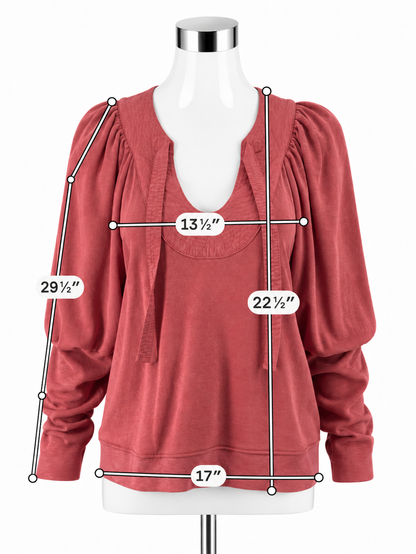 Ulla Johnson Mauve Cotton Puff Sleeve Split Neck Top - Size XL - ONLINE ONLY