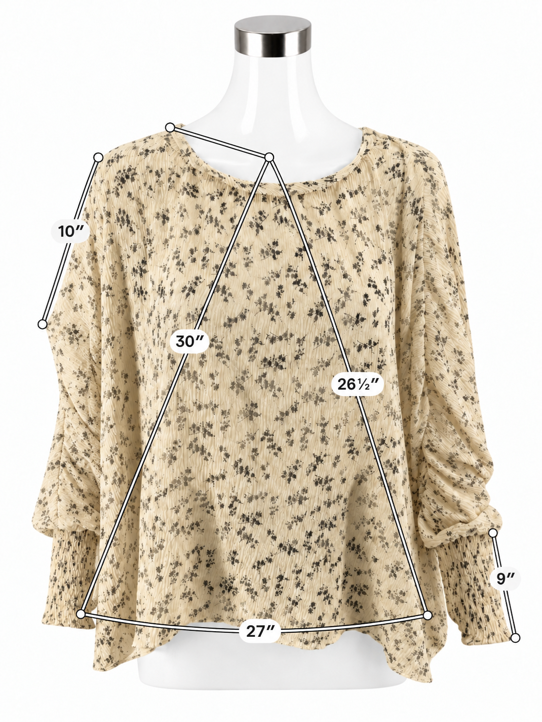 Grade &amp; Gather Cream &amp; Gray Floral Crinkle Blouse - Size S/M - ONLINE ONLY