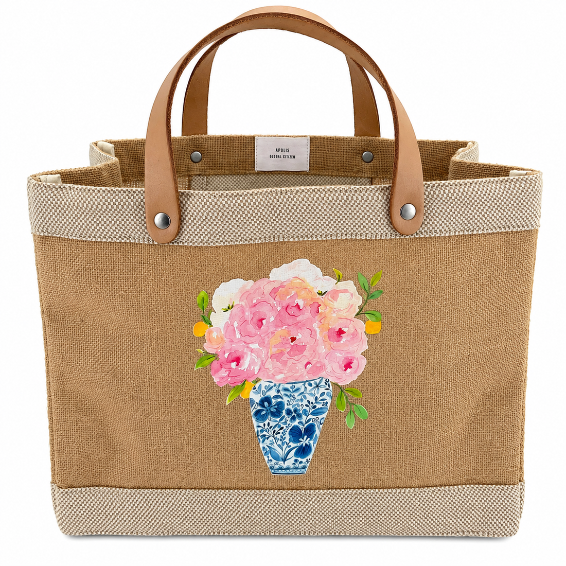 Apolis Global Citizen Apolis + Katie Kime Austin Peony Floral Jute Market Tote Bag