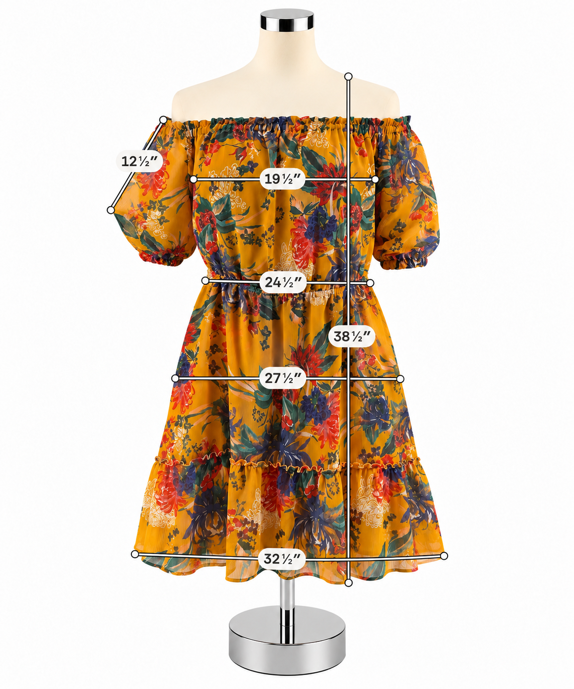 Ava &amp; Viv Mustard Floral Off-The-Shoulder Tiered Dress - Size 2X - ONLINE ONLY