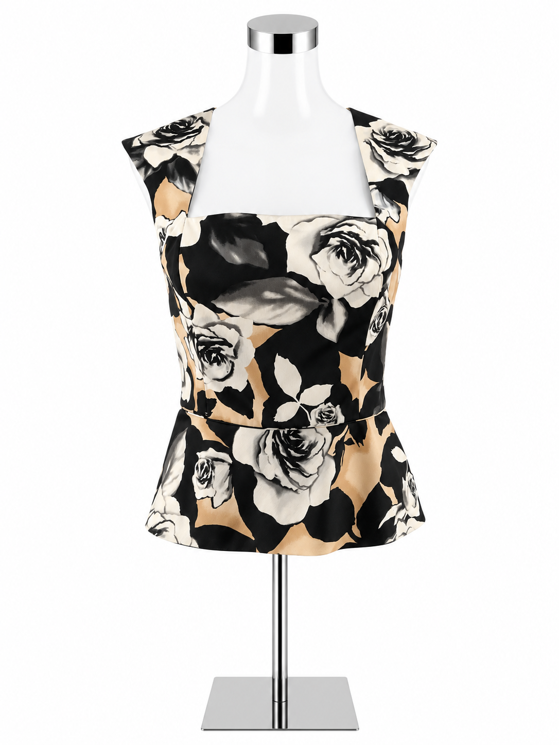 White House Black Market Floral Rose Print Peplum Top Size 0 - ONLINE ONLY