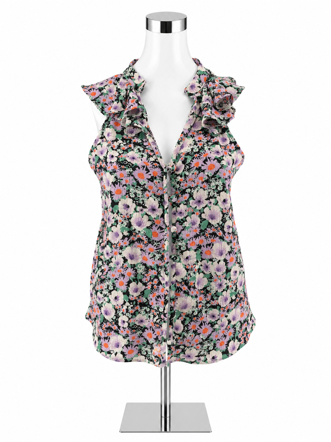 Anthropologie Maeve Starling Jacquard Floral Button-Front Ruffle Tank Top Medium - ONLINE ONLY