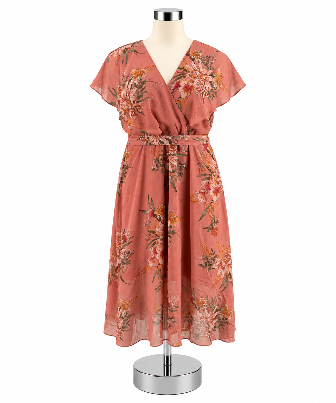 City Chic Salmon &amp; Green Floral Wrap-Style Maxi Dress - Size XL (NWT) - ONLINE ONLY